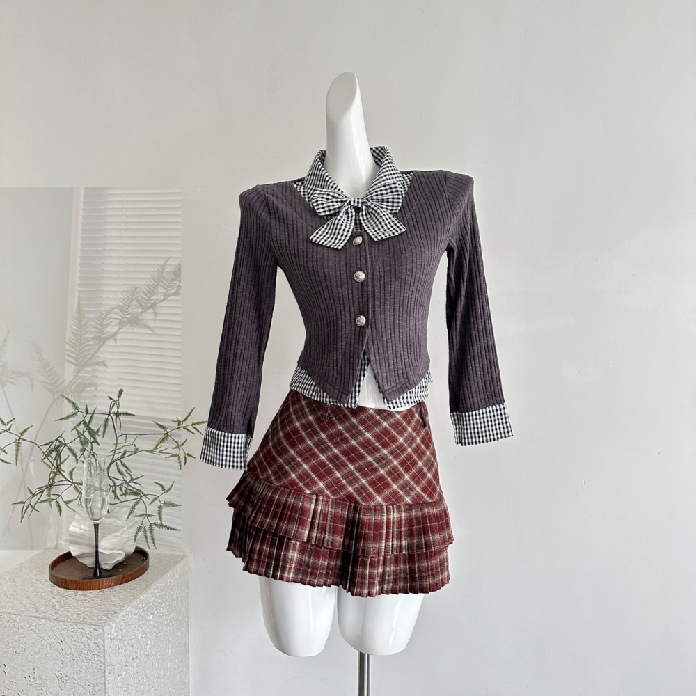 Aristocracy short skirt plaid tops a set for women