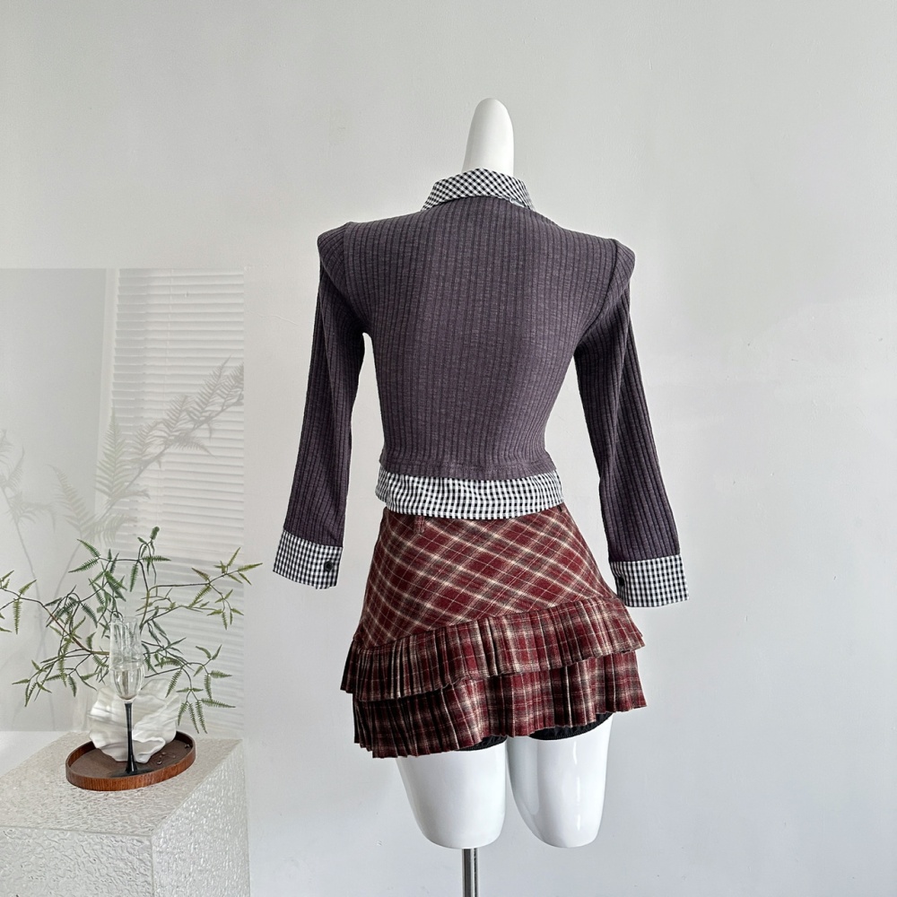 Aristocracy short skirt plaid tops a set for women