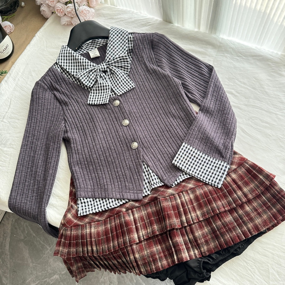 Aristocracy short skirt plaid tops a set for women