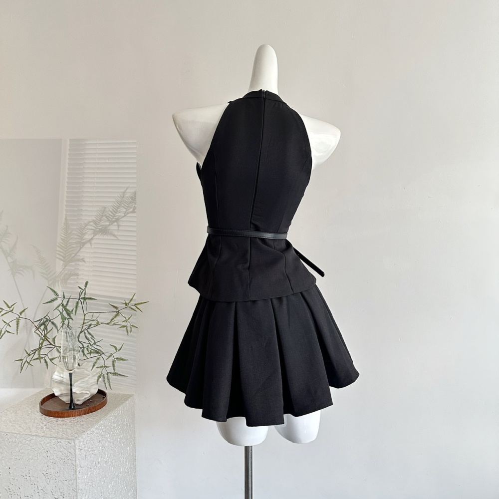 Temperament pleated fashion ladies spicegirl skirt a set