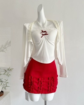 Sweetheart halter tops enticement short skirt 3pcs set