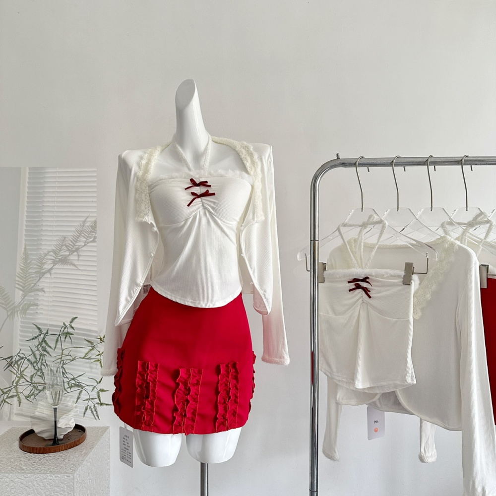 Sweetheart halter tops enticement short skirt 3pcs set