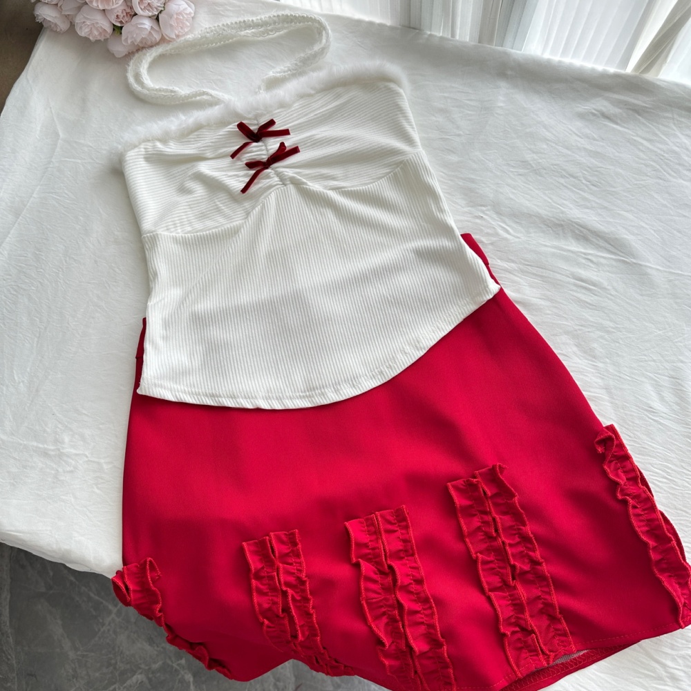 Sweetheart halter tops enticement short skirt 3pcs set