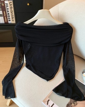 Sexy short irregular T-shirt flat shoulder slim tops