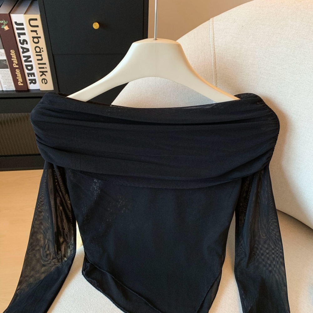 Sexy short irregular T-shirt flat shoulder slim tops