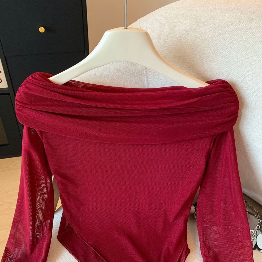 Sexy short irregular T-shirt flat shoulder slim tops