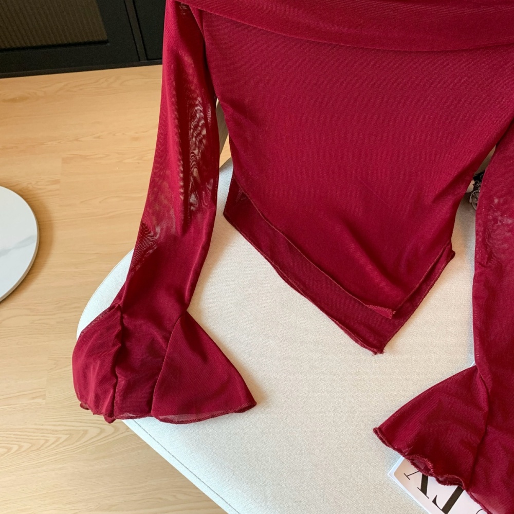 Sexy short irregular T-shirt flat shoulder slim tops