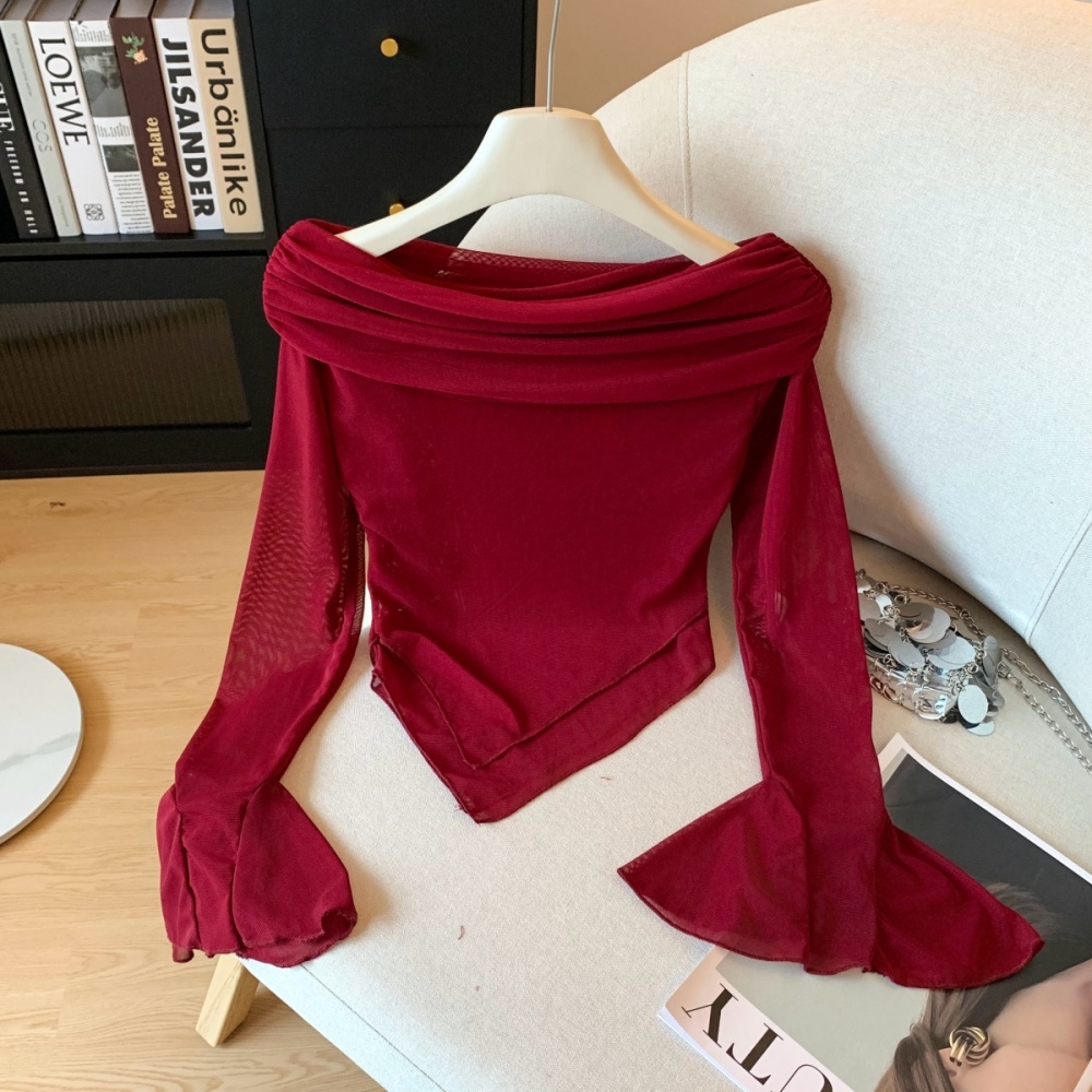 Sexy short irregular T-shirt flat shoulder slim tops