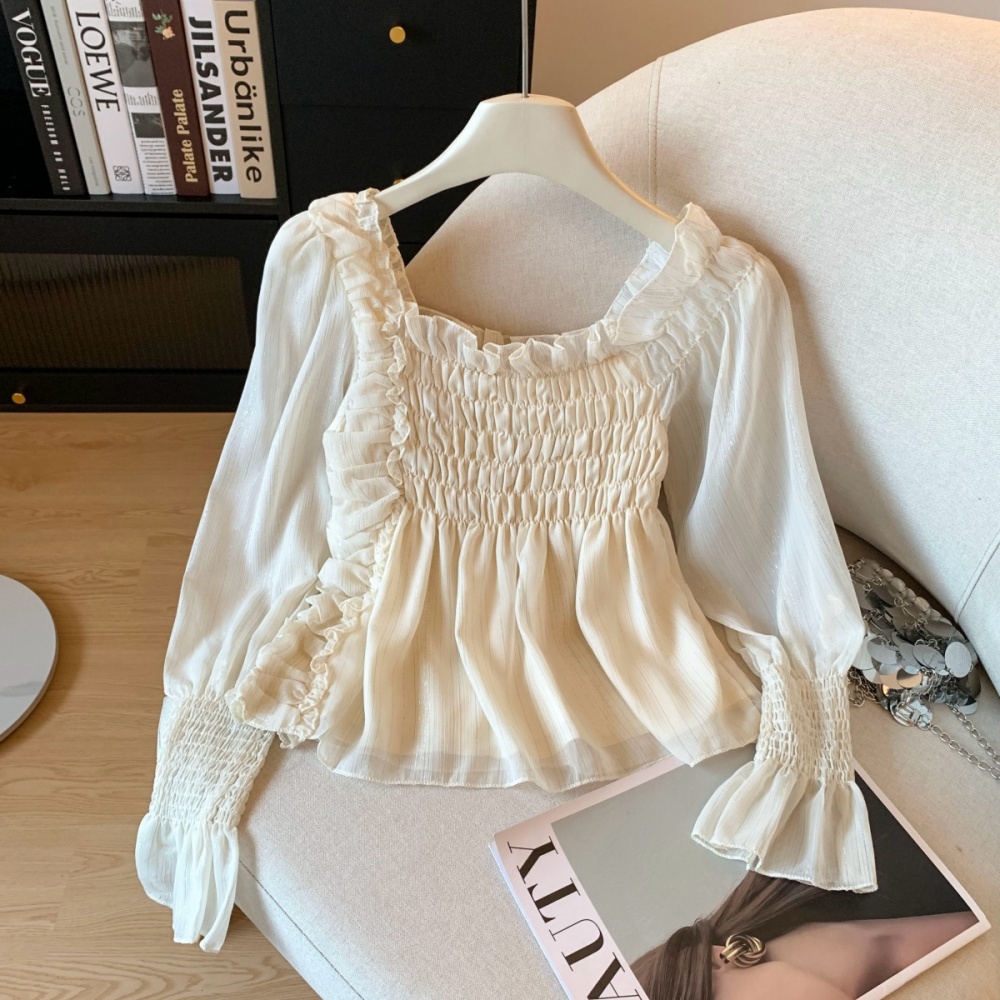 Autumn Korean style shirt elastic irregular chiffon shirt