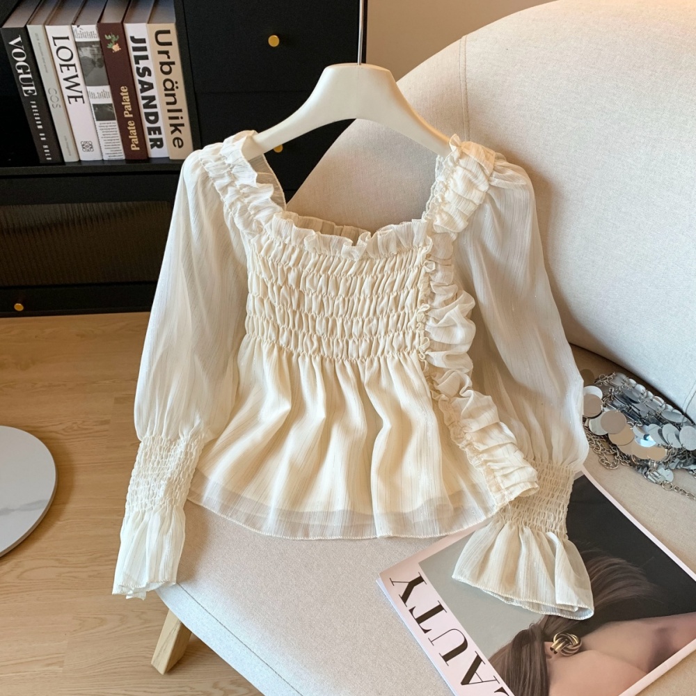 Autumn Korean style shirt elastic irregular chiffon shirt