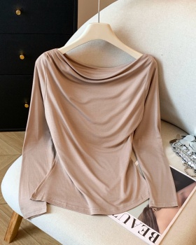 Horizontal collar autumn tops long sleeve bottoming shirt