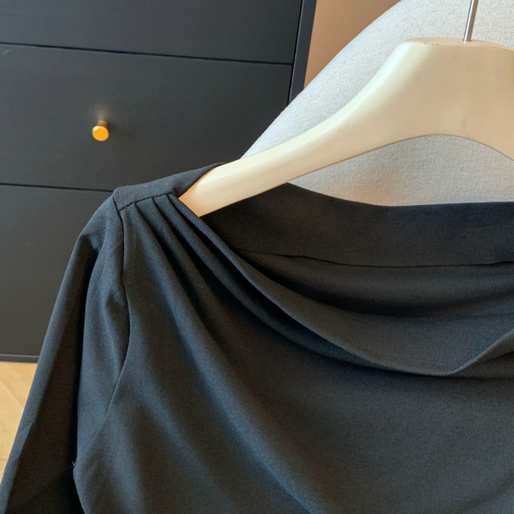 Horizontal collar autumn tops long sleeve bottoming shirt