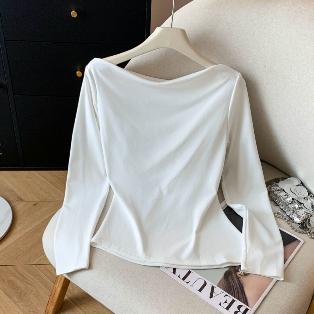 Horizontal collar autumn tops long sleeve bottoming shirt
