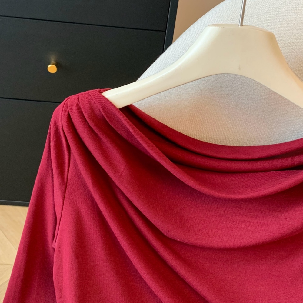 Horizontal collar autumn tops long sleeve bottoming shirt