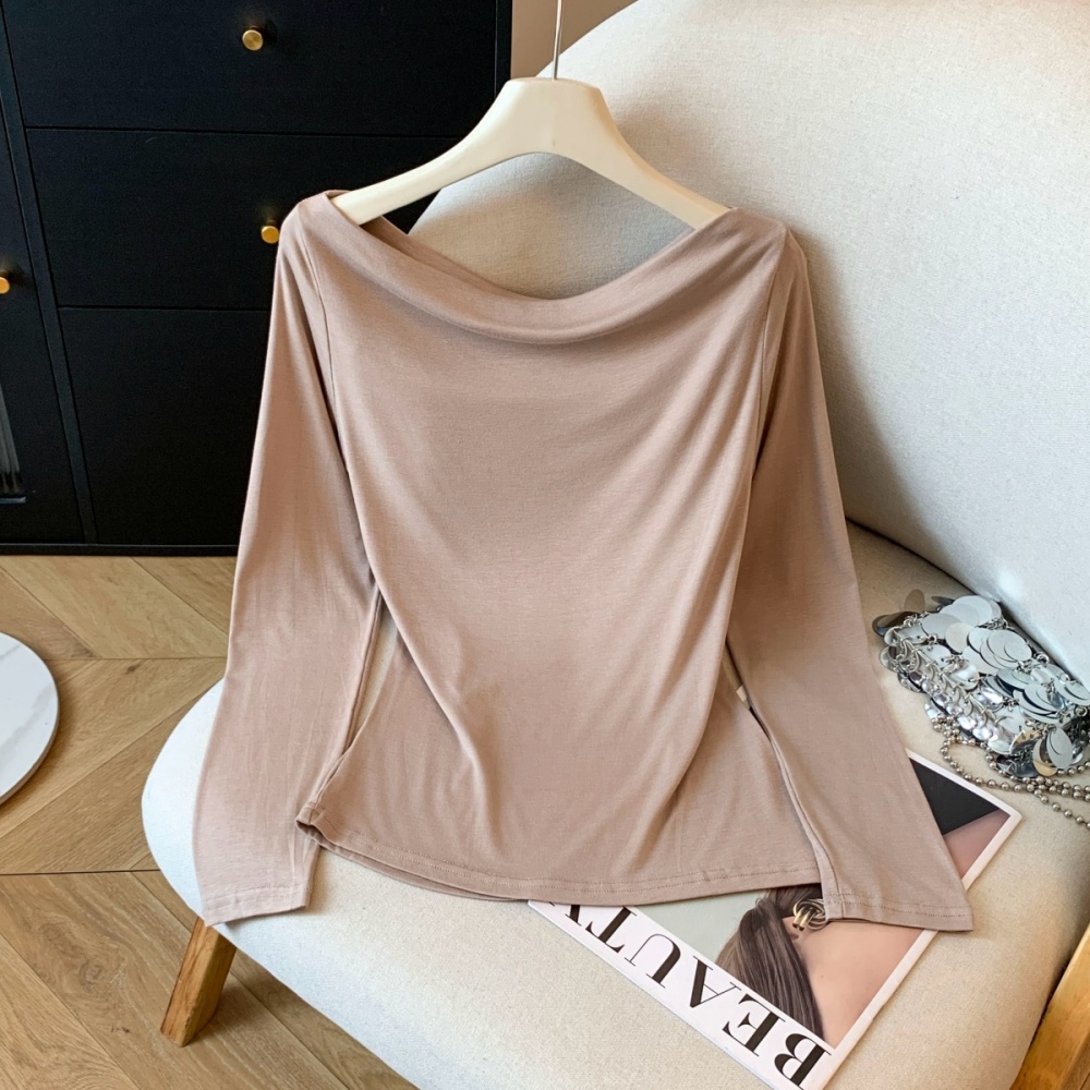 Horizontal collar autumn tops long sleeve bottoming shirt
