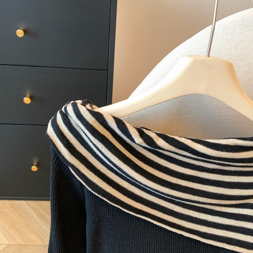Retro strapless sweater slim all-match tops