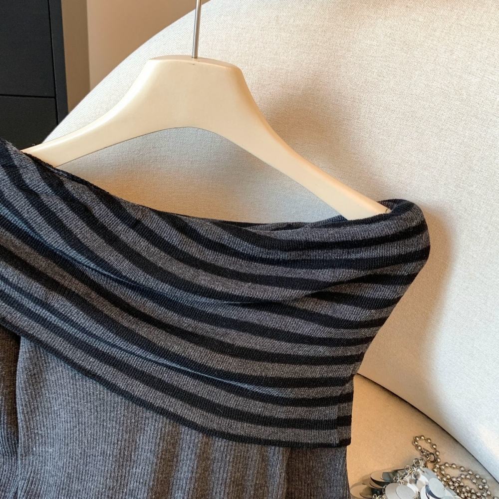 Retro strapless sweater slim all-match tops
