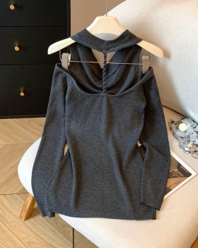 Retro sexy halter tops strapless slim temperament sweater