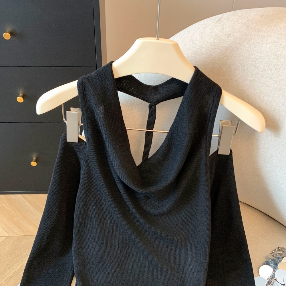 Retro sexy halter tops strapless slim temperament sweater