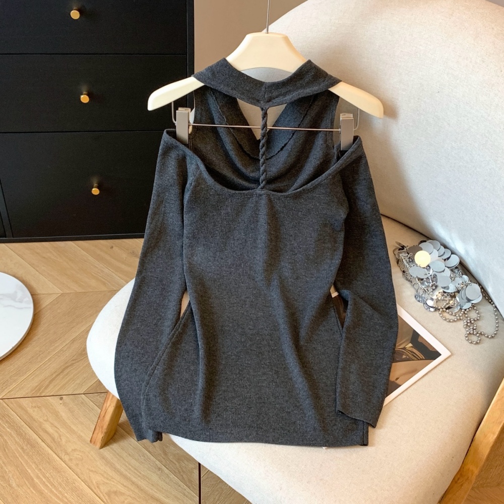 Retro sexy halter tops strapless slim temperament sweater