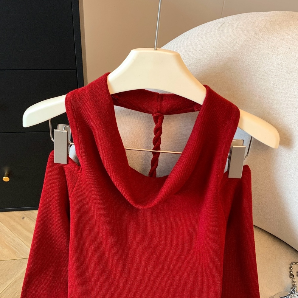 Retro sexy halter tops strapless slim temperament sweater