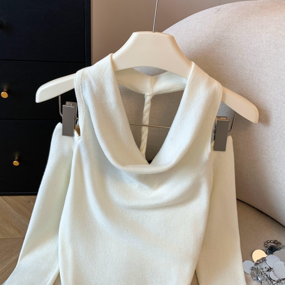 Retro sexy halter tops strapless slim temperament sweater