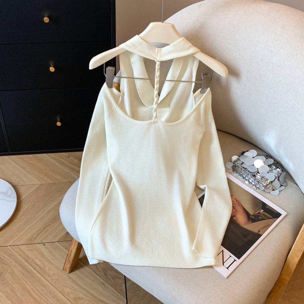 Retro sexy halter tops strapless slim temperament sweater