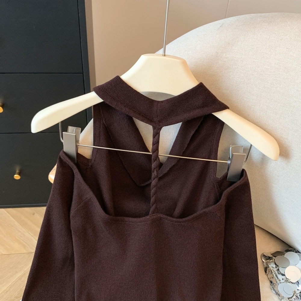 Retro sexy halter tops strapless slim temperament sweater