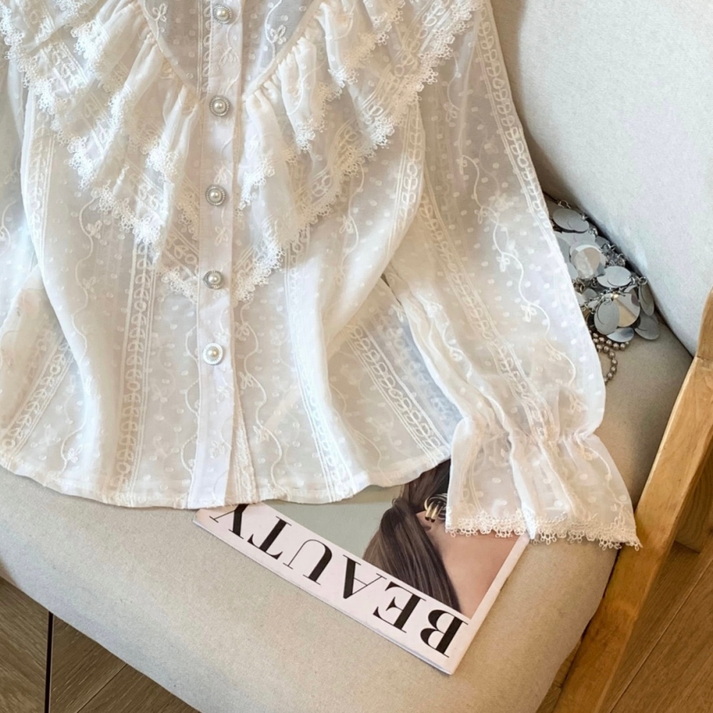 Lotus leaf collar tops conventional shirts