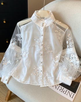 Embroidery small shirt lantern sleeve shirts for women