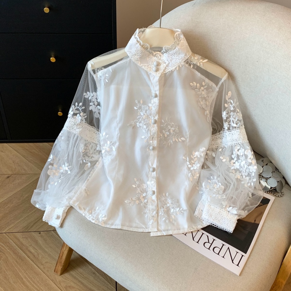 Embroidery small shirt lantern sleeve shirts for women