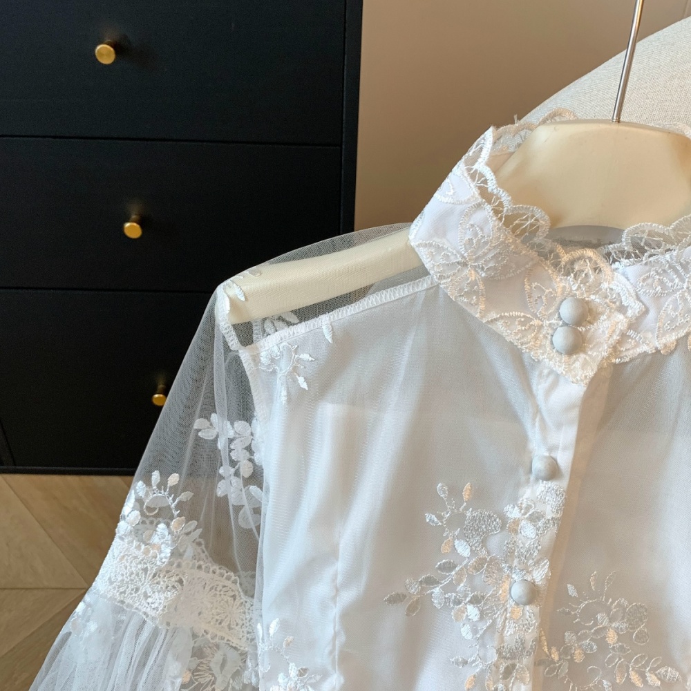 Embroidery small shirt lantern sleeve shirts for women