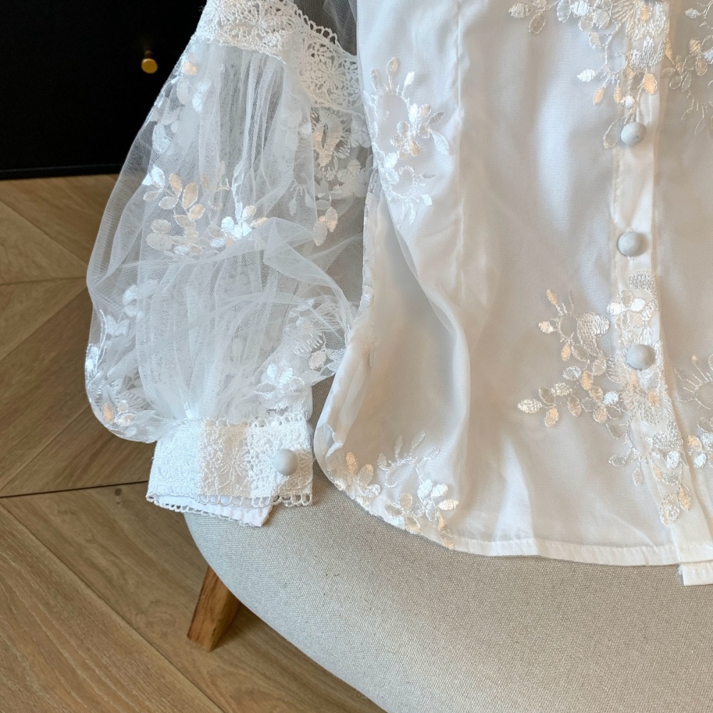 Embroidery small shirt lantern sleeve shirts for women