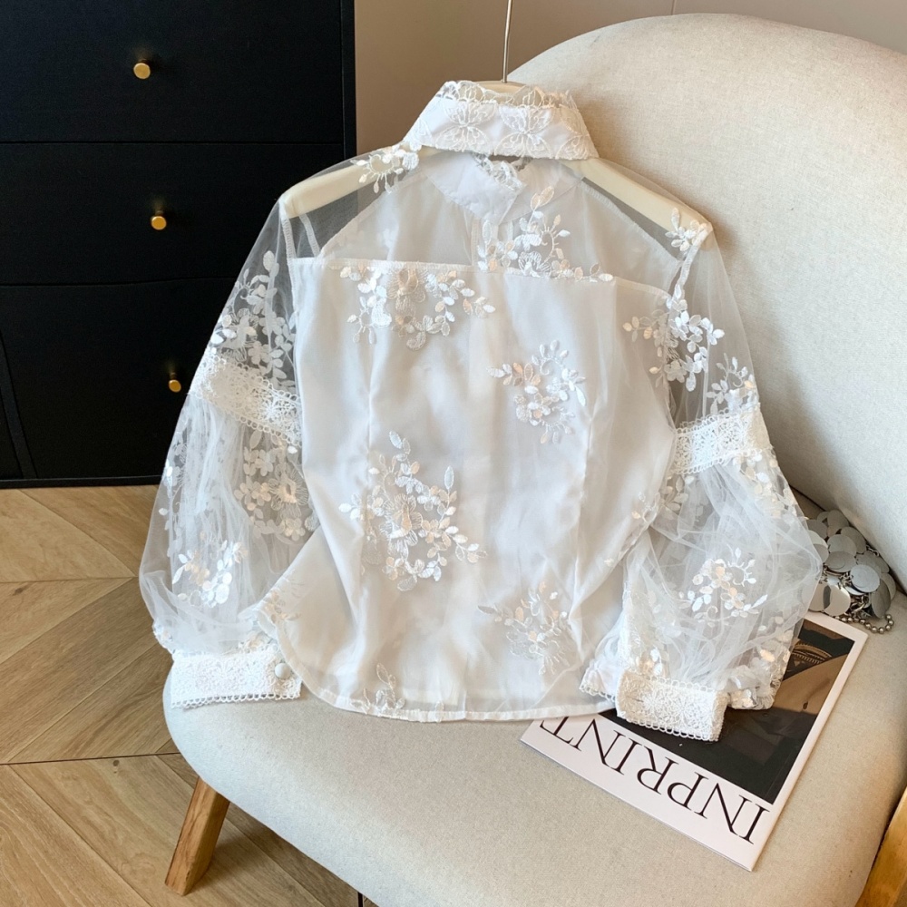 Embroidery small shirt lantern sleeve shirts for women