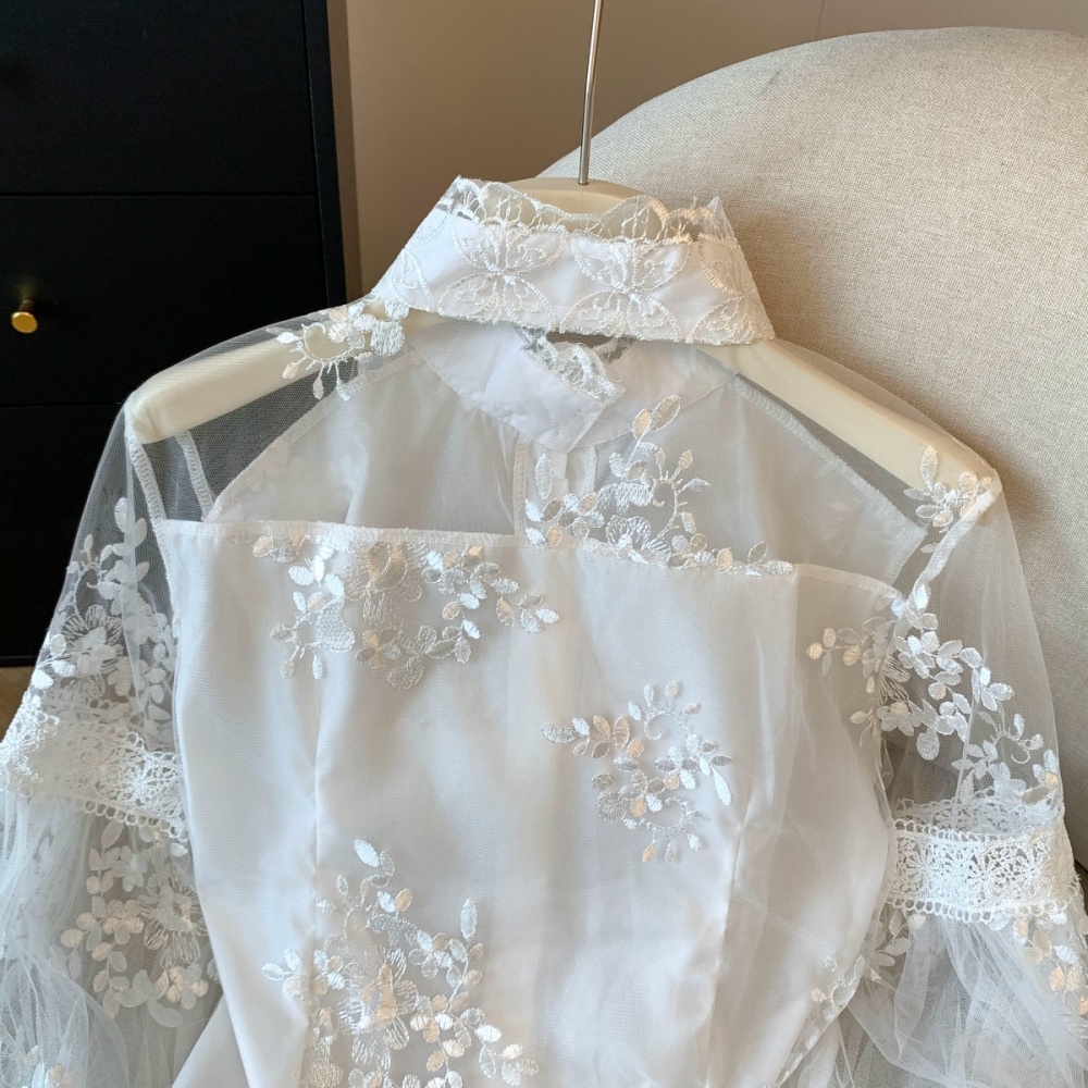 Embroidery small shirt lantern sleeve shirts for women