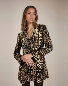 Temperament leopard business suit street coat for women