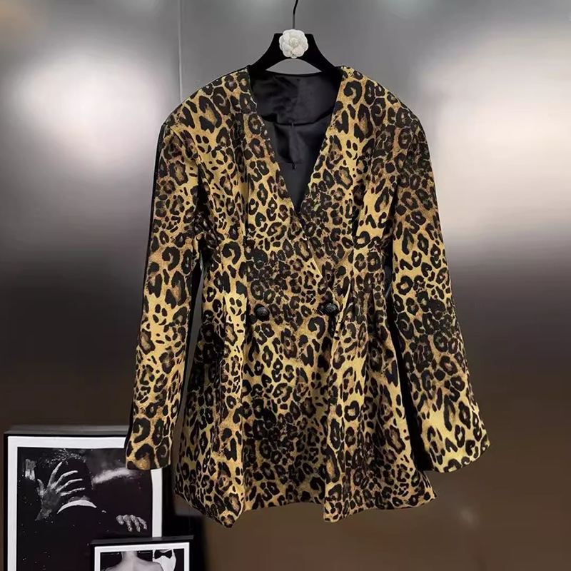 Temperament leopard business suit street coat for women