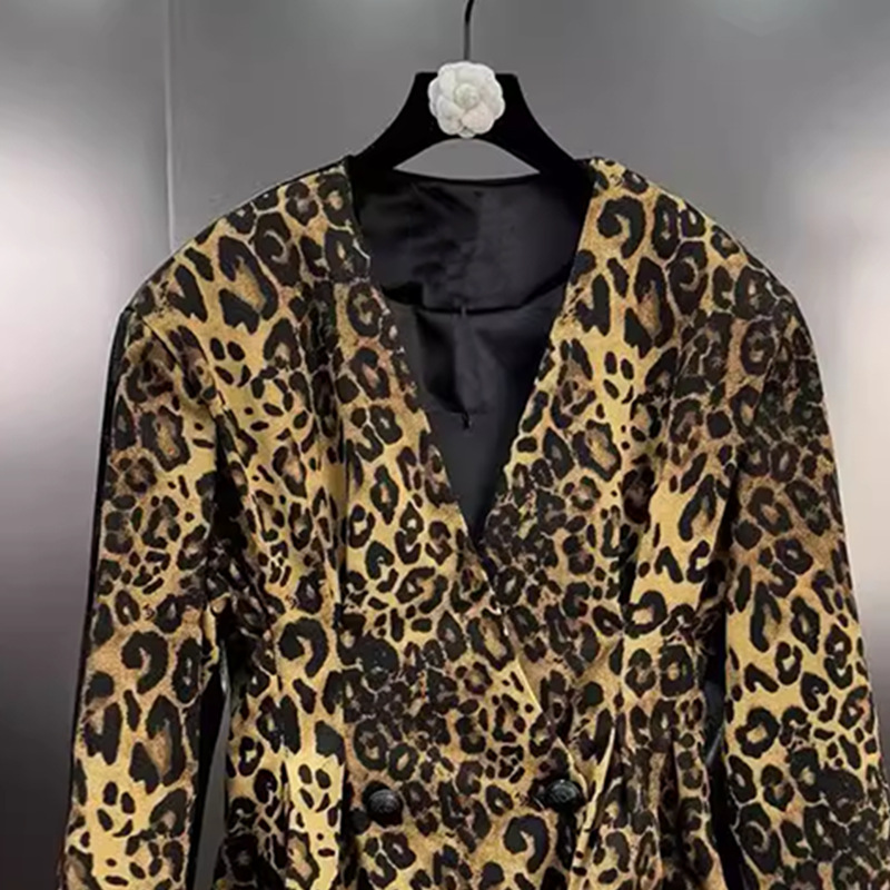 Temperament leopard business suit street coat for women