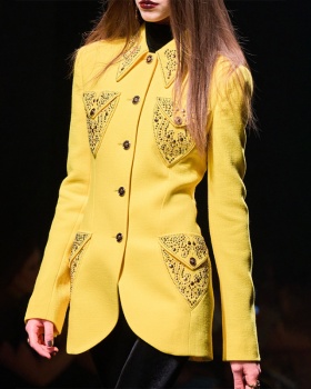 Rhinestone lapel Casual woolen autumn coat for women