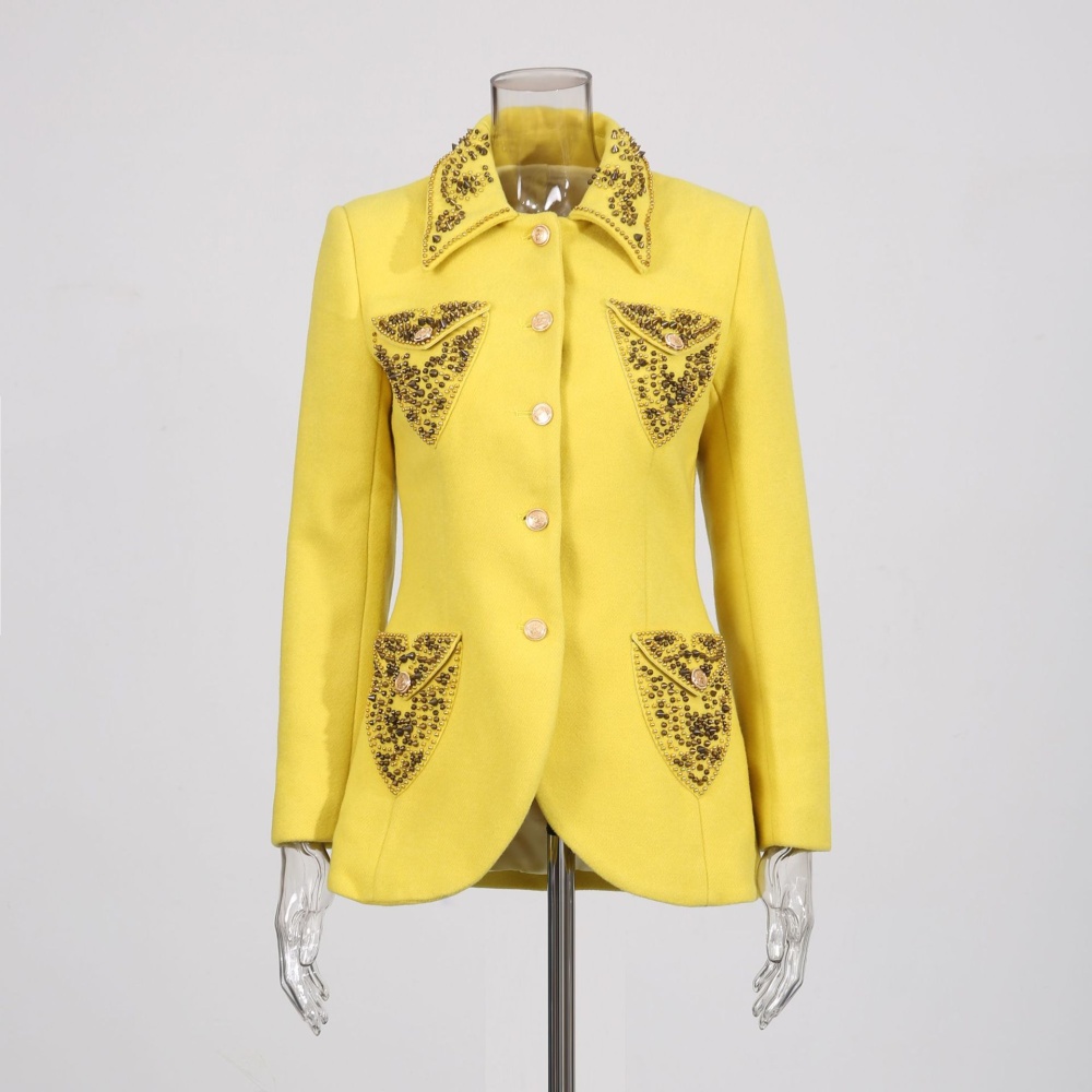 Rhinestone lapel Casual woolen autumn coat for women