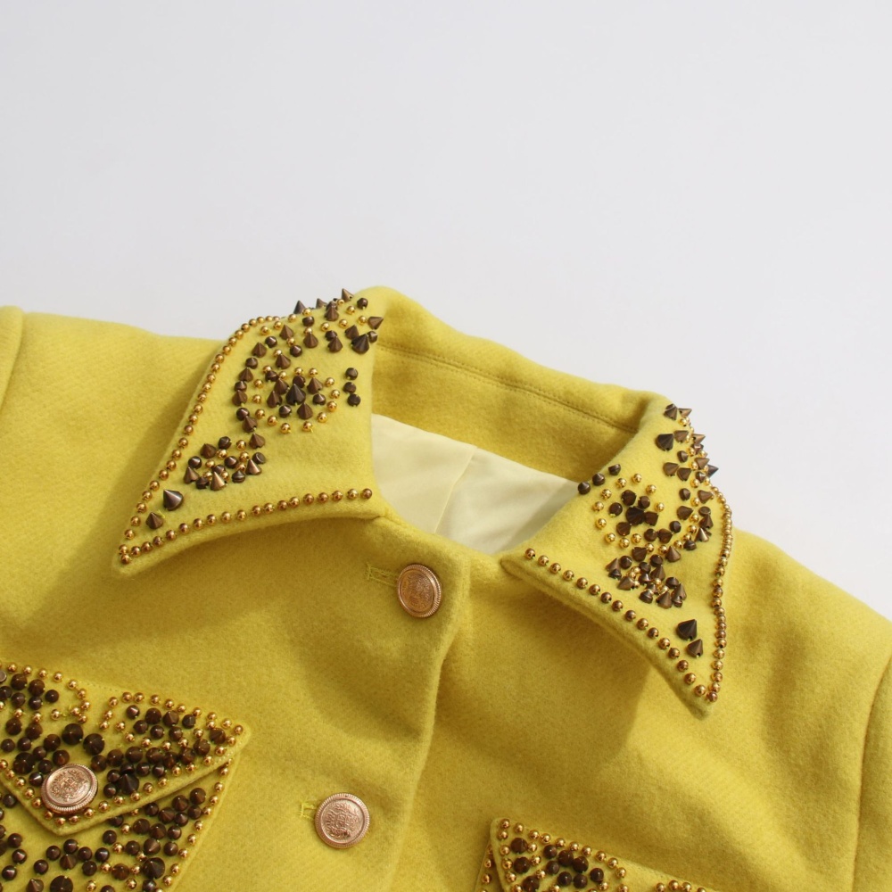 Rhinestone lapel Casual woolen autumn coat for women