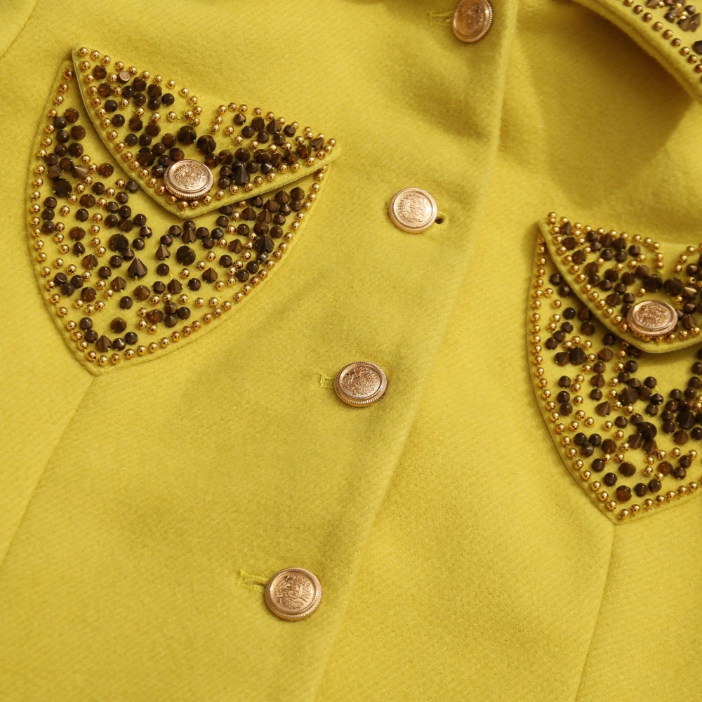 Rhinestone lapel Casual woolen autumn coat for women