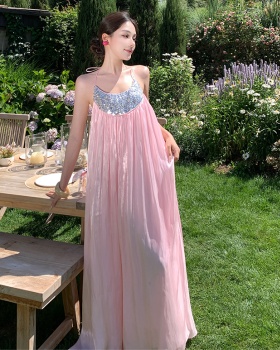 Vacation light luxury wedding dress satin halter long dress