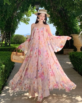 France style seaside floral temperament unique dress