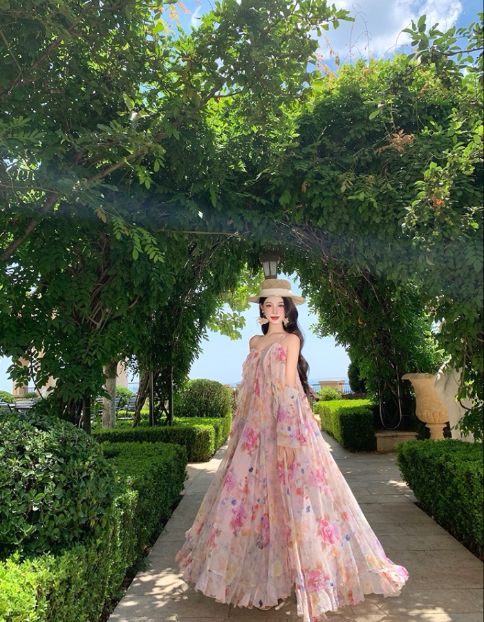 France style seaside floral temperament unique dress