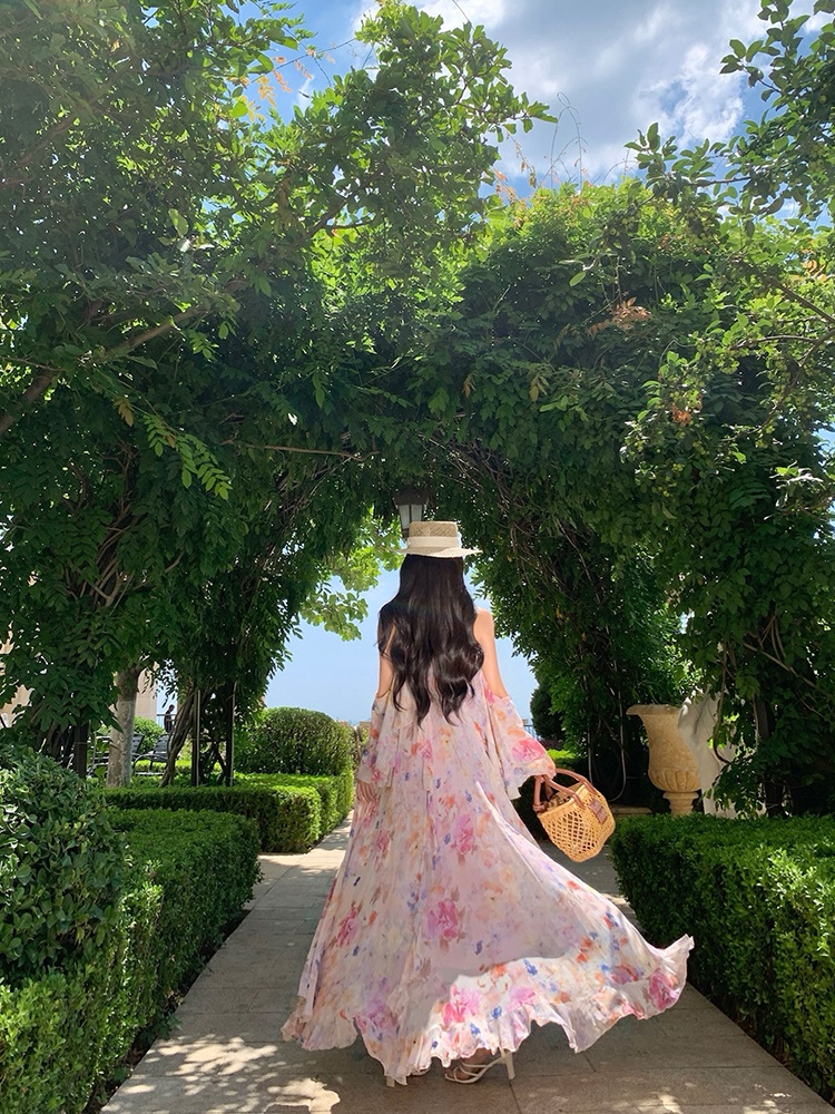 France style seaside floral temperament unique dress