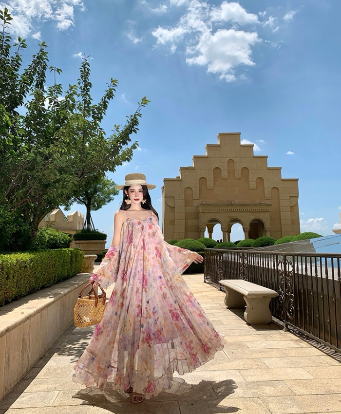 France style seaside floral temperament unique dress