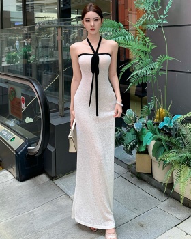 Wrapped chest halter dress sling slim long dress for women