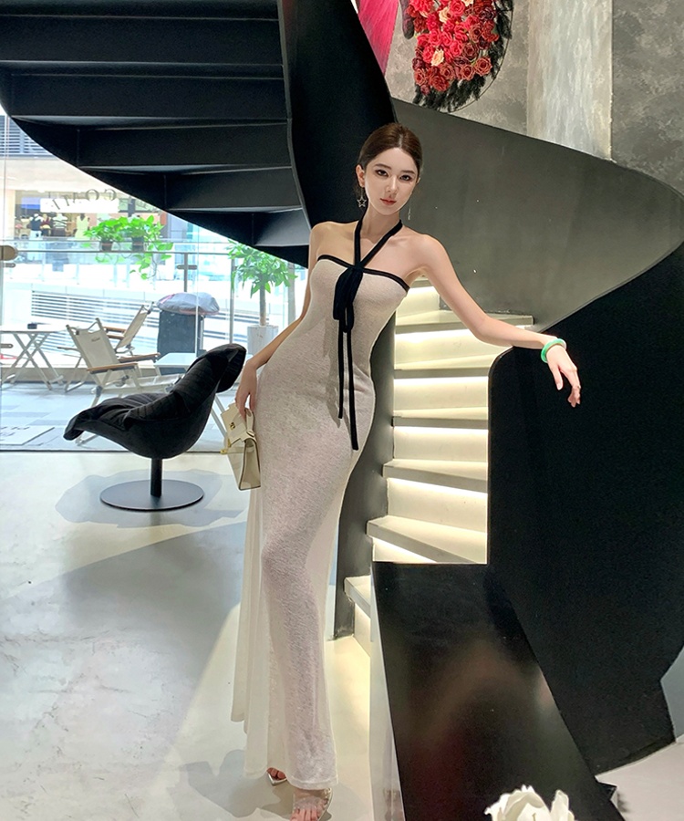 Wrapped chest halter dress sling slim long dress for women