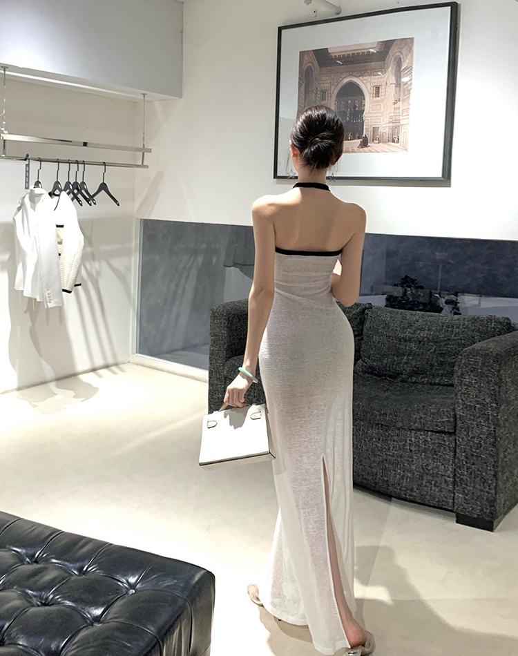 Wrapped chest halter dress sling slim long dress for women